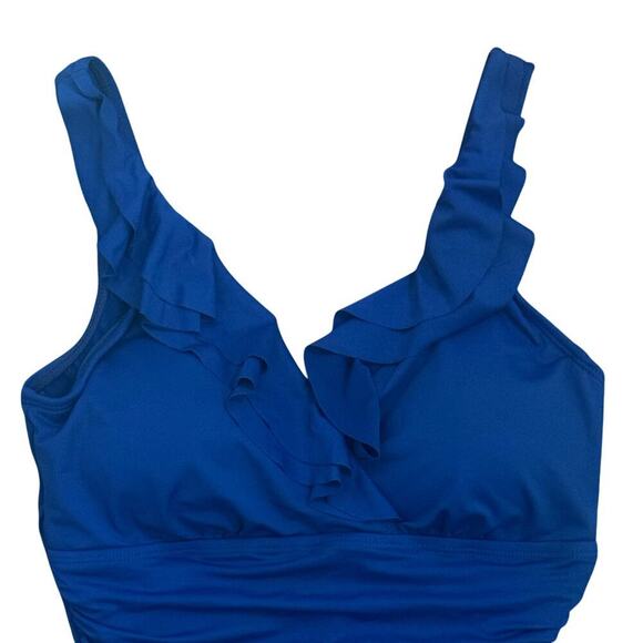 New LAUREN RALPH LAUREN Beach Club Blue Ruffled One Piece Swimsuit Women's Sz 6 - Picture 3 of 15